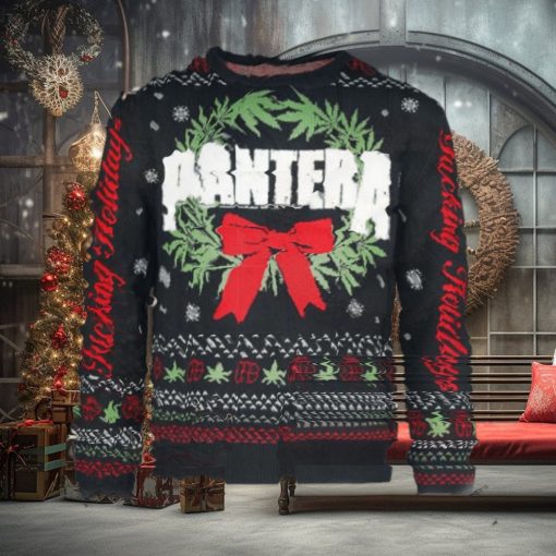 Pantera Christmas Wreath Fucking Holiday Snowy Pattern Ugly Christmas Sweater