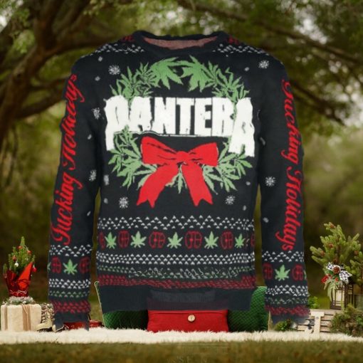 Pantera Christmas Wreath Fucking Holiday Snowy Pattern Ugly Christmas Sweater
