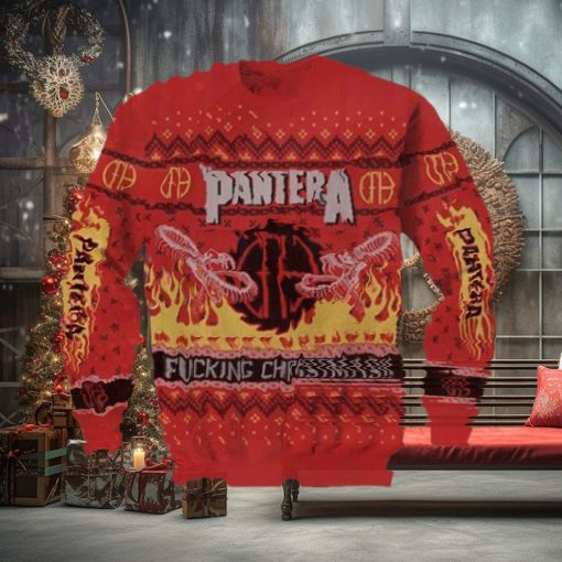 Pantera Fucking Christmas Snake In Flame Pattern Knitted Ugly Christmas Sweater