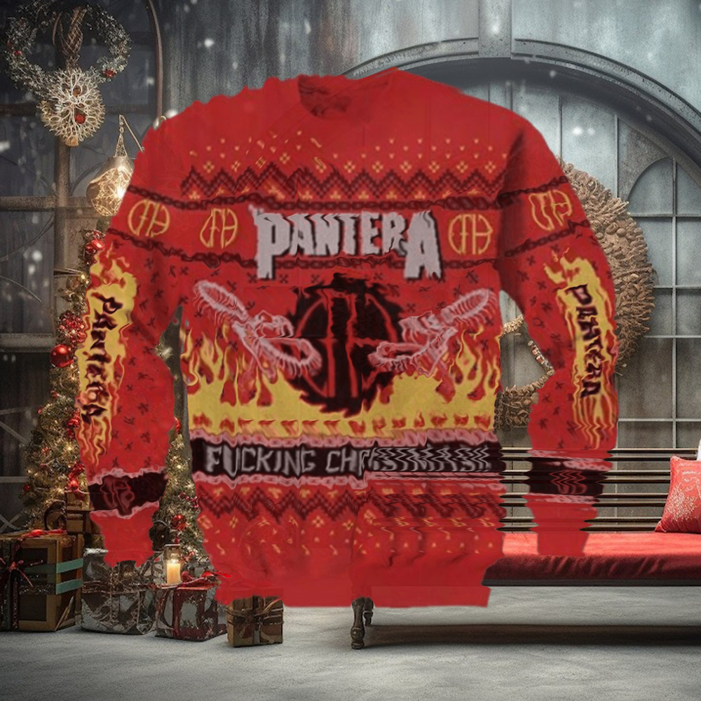 Pantera Fucking Christmas Snake In Flame Pattern Knitted Ugly Christmas Sweater Pantera Fucking Christmas Snake In Flame Pattern Knitted Ugly Christmas Sweater