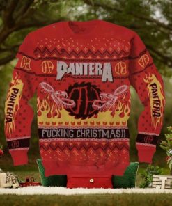 Pantera Fucking Christmas Snake In Flame Pattern Knitted Ugly Christmas Sweater