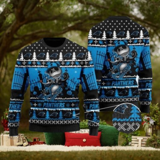 Panthers Jack Skellington Halloween Knitted Ugly Christmas Sweater