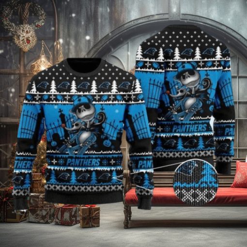 Panthers Jack Skellington Halloween Knitted Ugly Christmas Sweater
