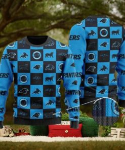 Panthers Logo Checkered Flannel Design Knitted Ugly Christmas Sweater