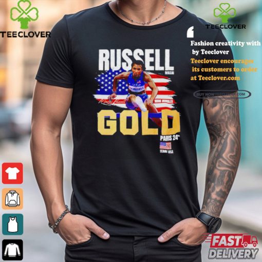 Paris 2024 Masai Russell 100M hurdles Gold Medal shirt