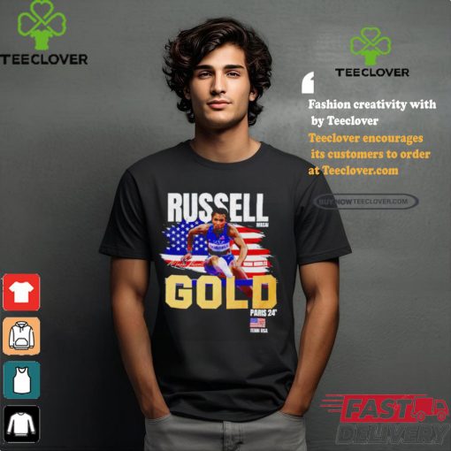 Paris 2024 Masai Russell 100M hurdles Gold Medal shirt