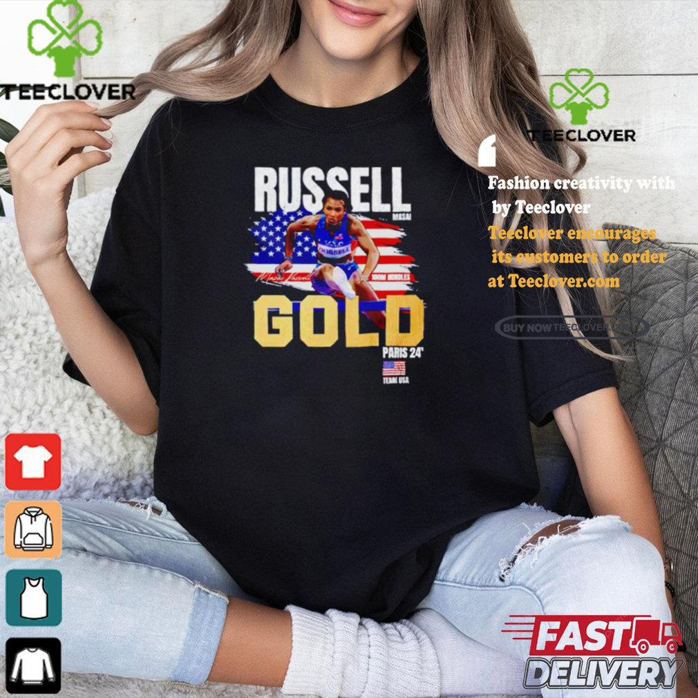 Paris 2024 Masai Russell 100M hurdles Gold Medal shirt Paris 2024 Masai Russell 100M hurdles Gold Medal shirt