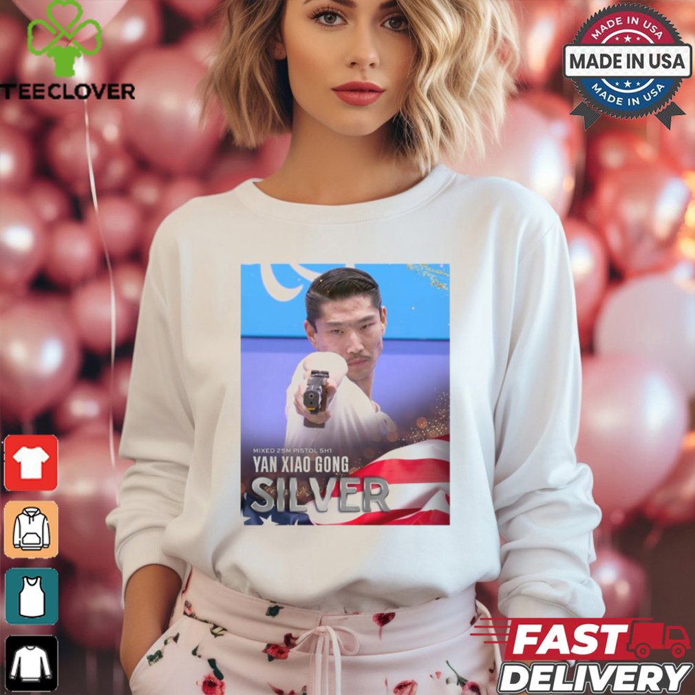 Paris Paralympics 2024 Poster Mixed 25M Pistol SH1 Yan Xiao Gong Silver Medal t shirt Paris Paralympics 2024 Poster Mixed 25M Pistol SH1 Yan Xiao Gong Silver Medal t shirt