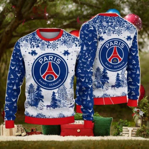 Paris Saint Germain Big Logo Pine Trees Big Fans Gift Christmas Sweater For Men And Women