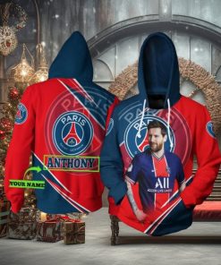 Paris Saint Germain FC Custom Name Messi Red Blue Pullover Hoodie
