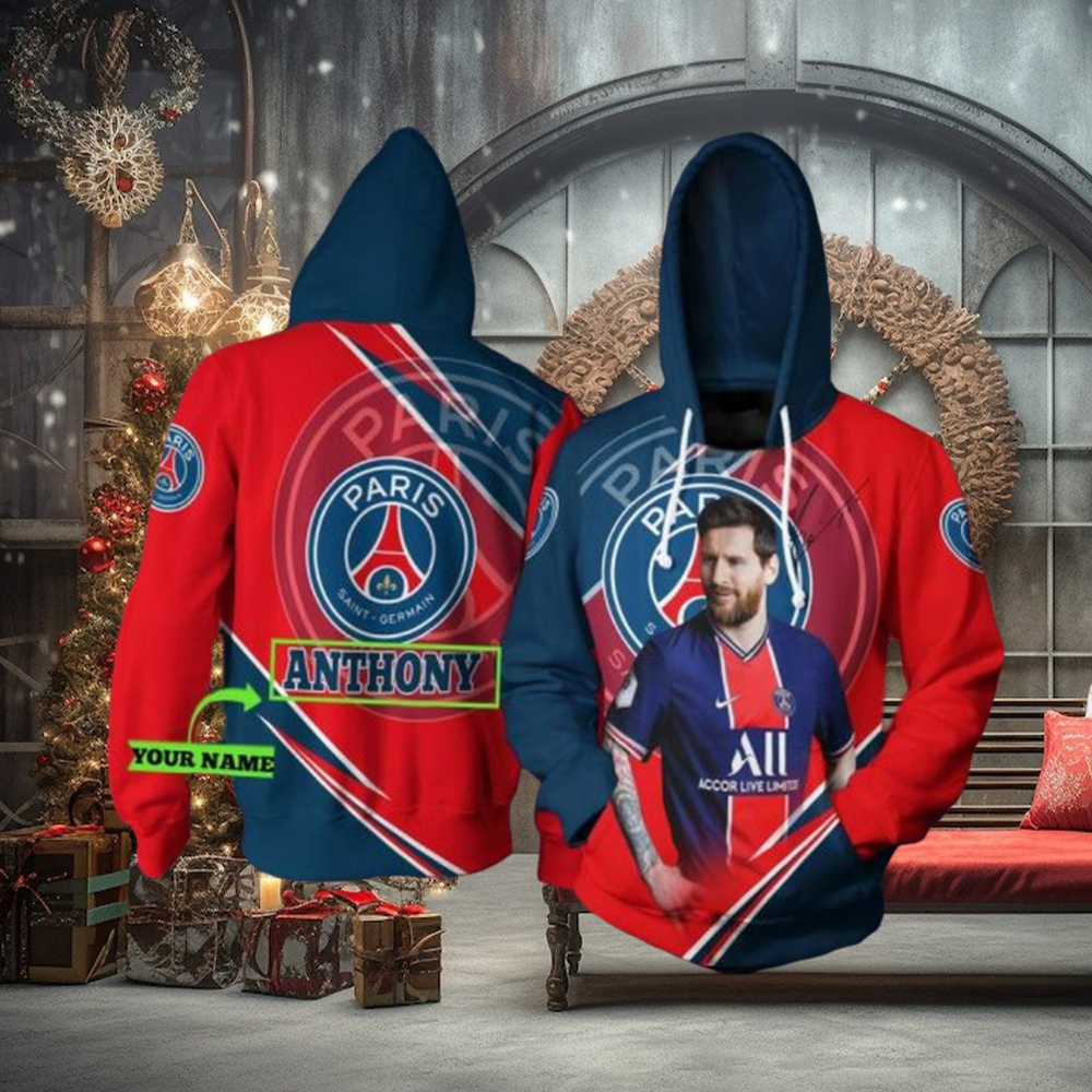 Paris Saint Germain FC Custom Name Messi Red Blue Pullover Hoodie Paris Saint Germain FC Custom Name Messi Red Blue Pullover Hoodie
