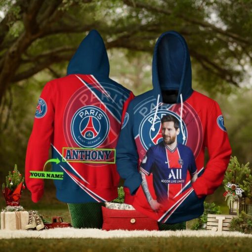 Paris Saint Germain FC Custom Name Messi Red Blue Pullover Hoodie