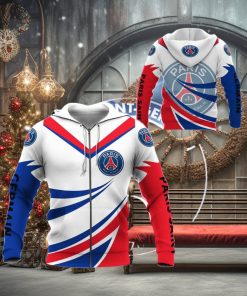 Paris Saint Germain FC White Blue Zip Up Hoodie