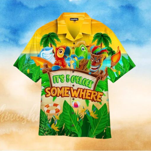 Parrot It’s 5 O’clock Somewhere Tropical Beach Hawaiian Shirt