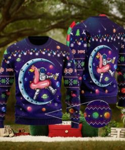 Party Astronauts Sit On Flamingo Floats At A Space Ugly Christmas Sweater Party