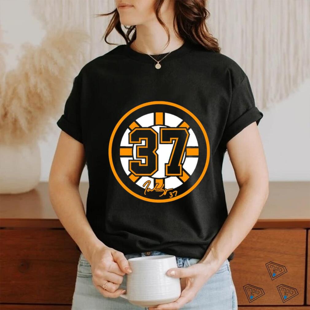Patrice Bergeron Boston Bruins number 37 signature logo shirt Patrice Bergeron Boston Bruins number 37 signature logo shirt