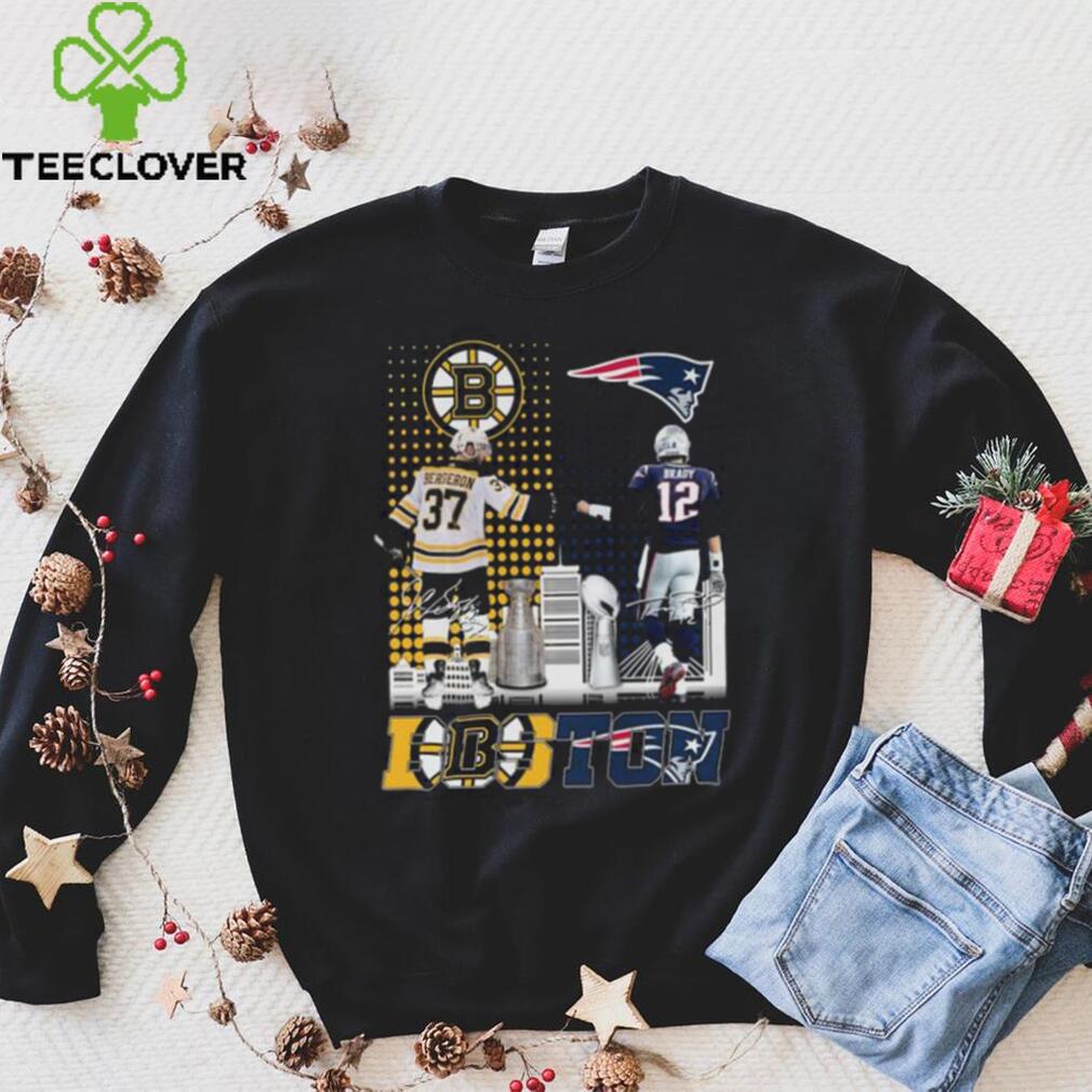 Patrice Bergeron and Tom Brady Boston City of Champions signatures shirt Patrice Bergeron and Tom Brady Boston City of Champions signatures shirt