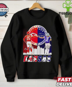 Patrick Mahomes and Avery Johnson Kansas signatures shirt
