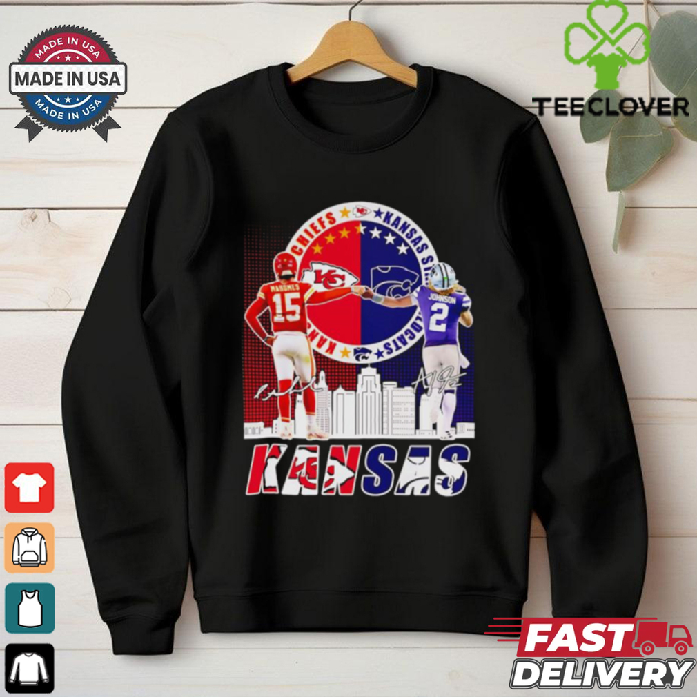 Patrick Mahomes and Avery Johnson Kansas signatures shirt Patrick Mahomes and Avery Johnson Kansas signatures shirt