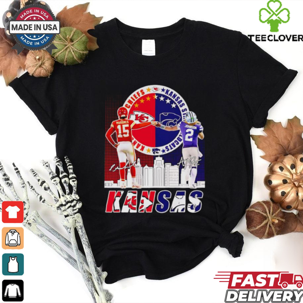 Patrick Mahomes and Avery Johnson Kansas signatures shirt Patrick Mahomes and Avery Johnson Kansas signatures shirt