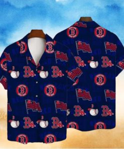 Patriotic Boston Red Sox Hawaiian Shirt With Flags And Baseballs