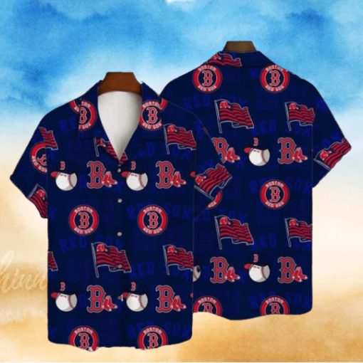 Patriotic Boston Red Sox Hawaiian Shirt With Flags And Baseballs