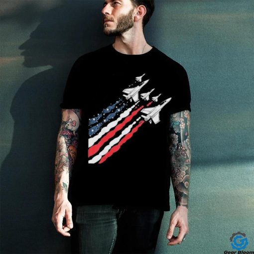 Patriotic Fighter Jet Airplane American Flag Vintage T Shirt