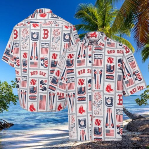 Patriotic Red Sox Fanfare Tropical Hawaiian Shirt