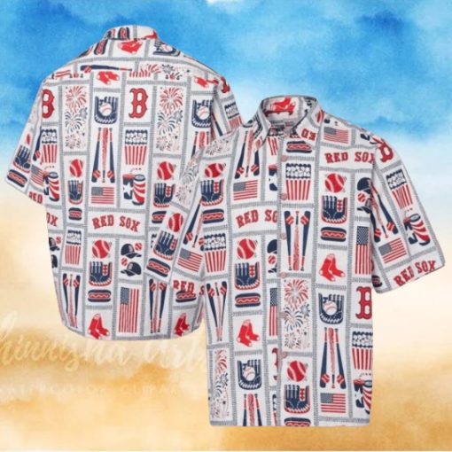 Patriotic Red Sox Fanfare Tropical Hawaiian Shirt
