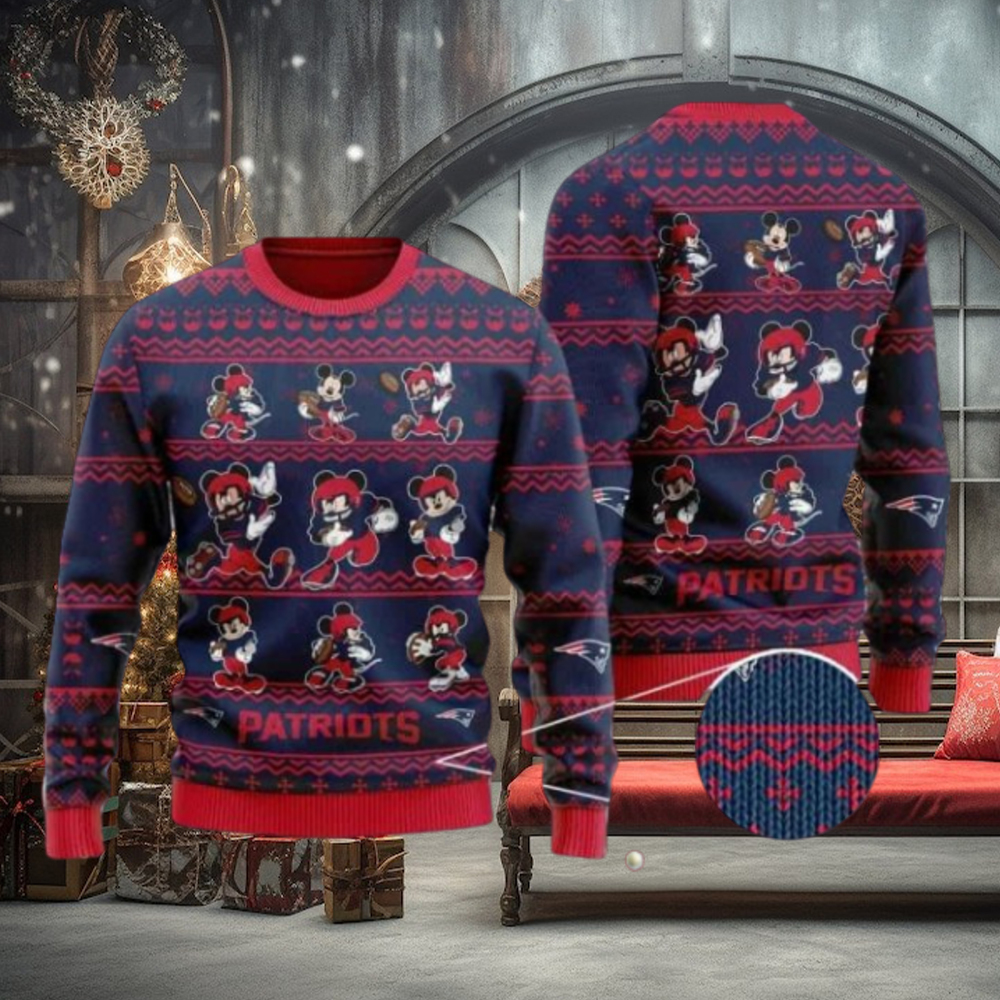 Patriots Mickey Mouse Knitted Ugly Christmas Sweater Patriots Mickey Mouse Knitted Ugly Christmas Sweater