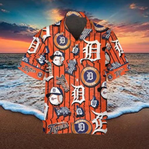 Pattern Logo Detroit Tigers Hawaiian Shirt, Detroit Tigers Aloha Shirt, MLB Hawaiian Shirt