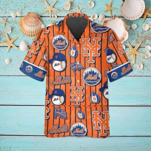 Pattern Logo New York Mets Hawaiian Shirt, New York Mets Aloha Shirt, MLB Hawaiian Shirt