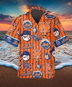 Pattern Logo New York Mets Hawaiian Shirt, New York Mets Aloha Shirt, MLB Hawaiian Shirt