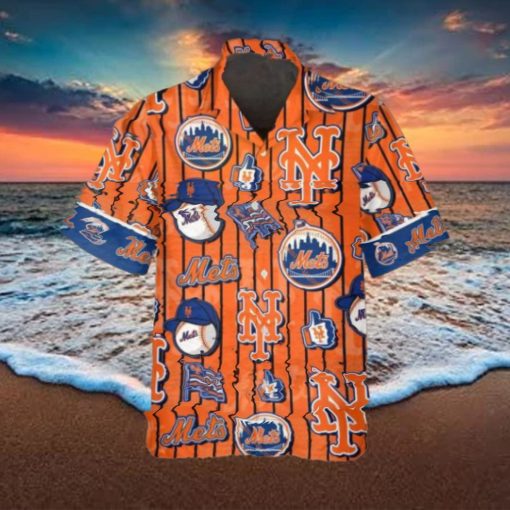 Pattern Logo New York Mets Hawaiian Shirt, New York Mets Aloha Shirt, MLB Hawaiian Shirt