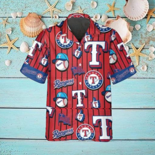 Pattern Logo Texas Rangers Hawaiian Shirt, Texas Rangers Aloha Shirt, MLB Hawaiian Shirt