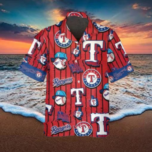 Pattern Logo Texas Rangers Hawaiian Shirt, Texas Rangers Aloha Shirt, MLB Hawaiian Shirt