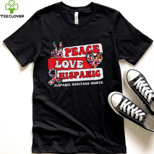 Peace Love Hispanic Heritage Shirt Ribbon Heart Countries Flags