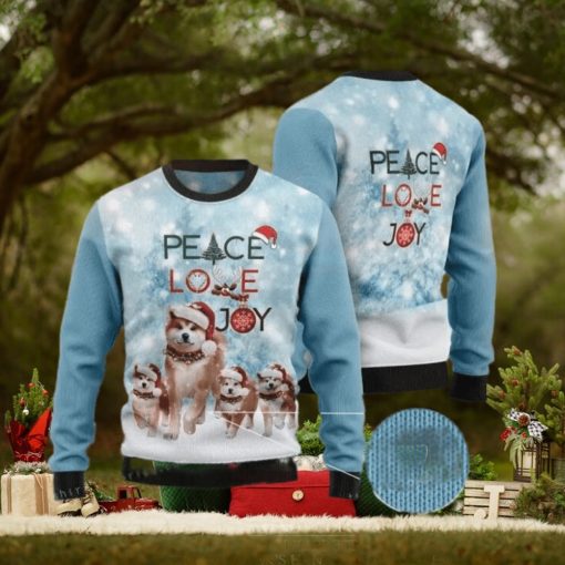 Peace Love Joy Akita Puppy Santa Hat Christmas Ugly Sweater Mens