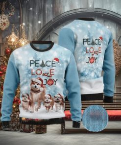 Peace Love Joy Akita Puppy Santa Hat Christmas Ugly Sweater Mens
