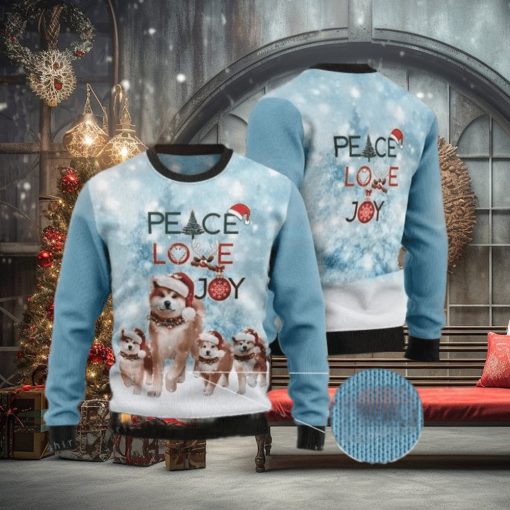Peace Love Joy Akita Puppy Santa Hat Christmas Ugly Sweater Mens