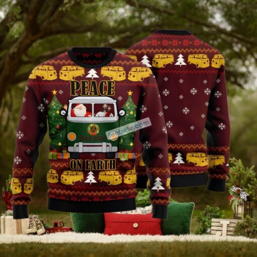 Peace On Earth Jesus And Santa Claus Red Womens Ugly Christmas Sweater