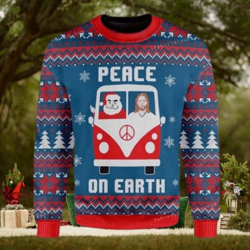 Peace On Earth Santa Claus And Jesus In The Car Ugly Sweater Party