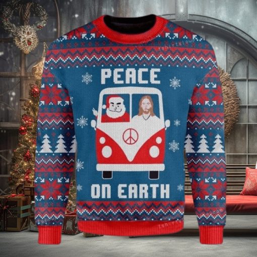 Peace On Earth Santa Claus And Jesus In The Car Ugly Sweater Party