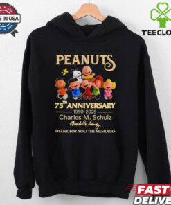 Peanuts 75th Anniversary 1950-2025 T-shirt, featuring 