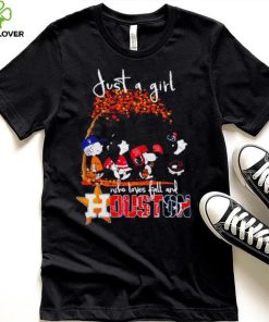 Peanuts Cartoon Just A Girl Who Loves Fall And Houston Astros Texas And Rockets Shirt