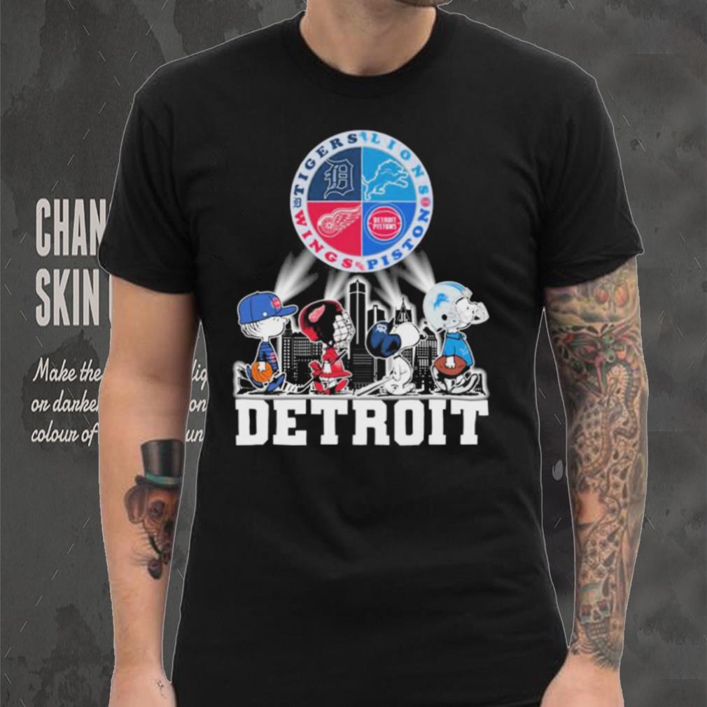 Peanuts Characters Detroit Sports Teams City Walking Shirt Peanuts Characters Detroit Sports Teams City Walking Shirt