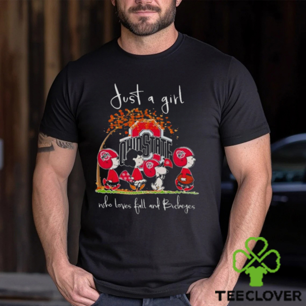 Peanuts Characters Just A Girl Who Loves Fall And Ohio State Buckeyes Shirt Peanuts Characters Just A Girl Who Loves Fall And Ohio State Buckeyes Shirt