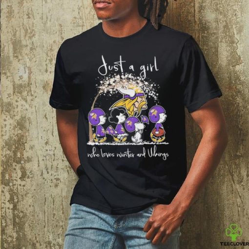 Peanuts Characters Just A Girl Who Loves Winter And Minnesota Vikings Christmas Shirt