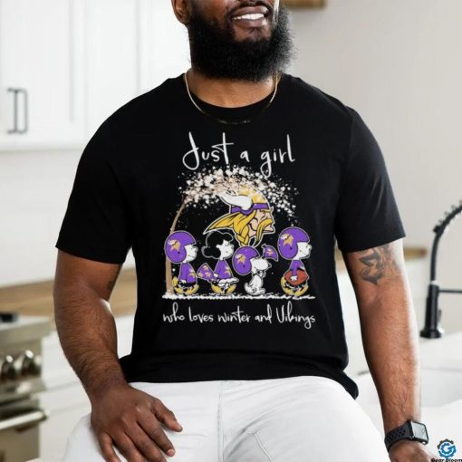Peanuts Characters Just A Girl Who Loves Winter And Minnesota Vikings Christmas Shirt