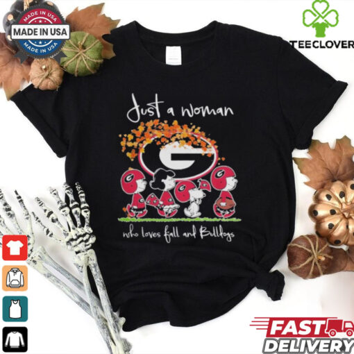 Peanuts Characters Just A Woman Who Loves Fall And Georgia Bulldogs Shirt